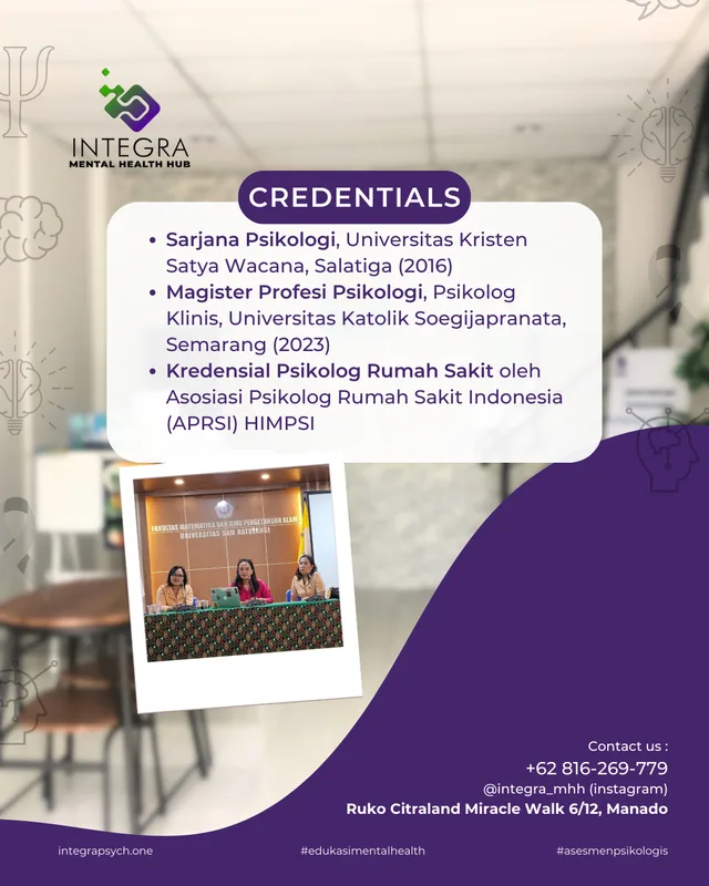 Profesional profil : Fielia A. Litelnoni, M.Psi., Psikolog (Psikologi Klinis)di INTEGRA MENTAL HEALTH HUB.