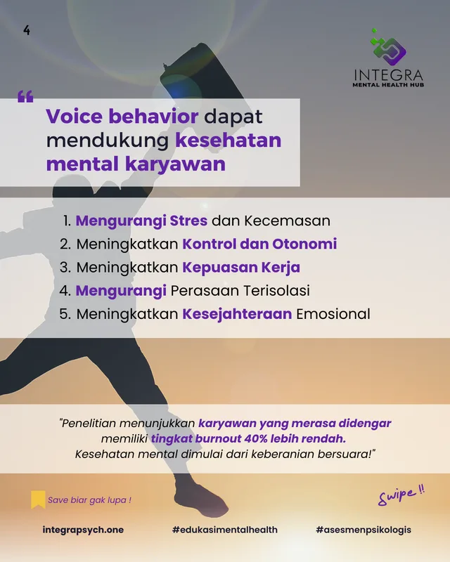 VOICE BEHAVIOR : Merupakan aspek fundamental dalam menciptakan lingkungan kerja yang sehat dan produktif. Dengan mendorong karyawan untuk secara aktif menyampaikan pendapat, ide, dan kekhawatiran secara jujur dan terbuka, organisasi dapat mencapai berbag